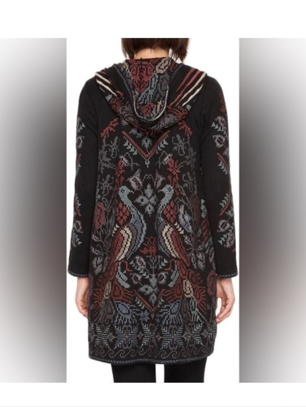 Johnny Was Biya Embroidered Hooded Cardigan Sweater Small